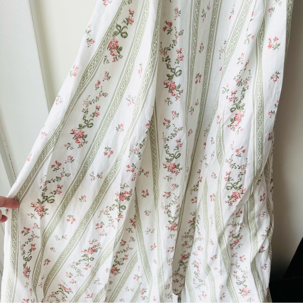 Reformation Cream Floral Stripe Wrap Midi Dress with Pink Blossoms - Picture 7 of 8